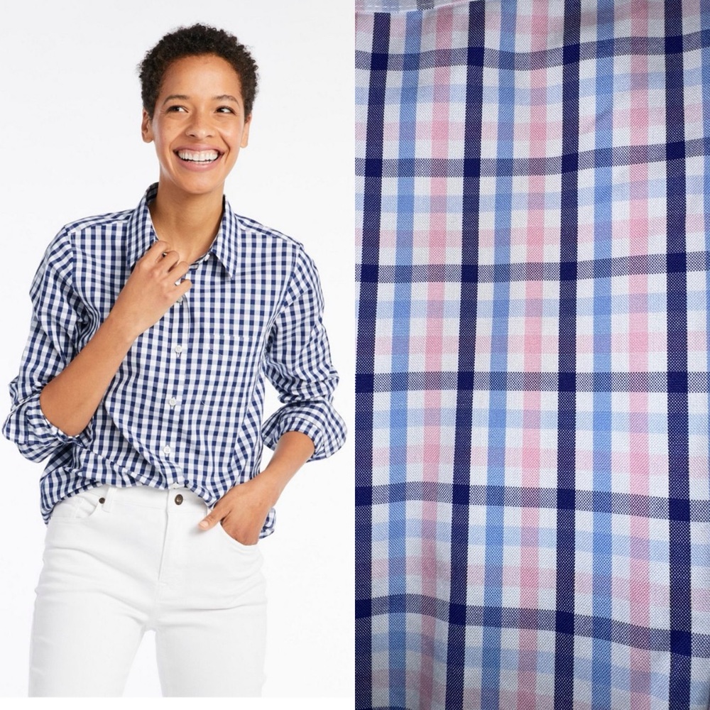 EUC LL bean Women's Cotton Poplin Shirt, pink, blue and white plaid